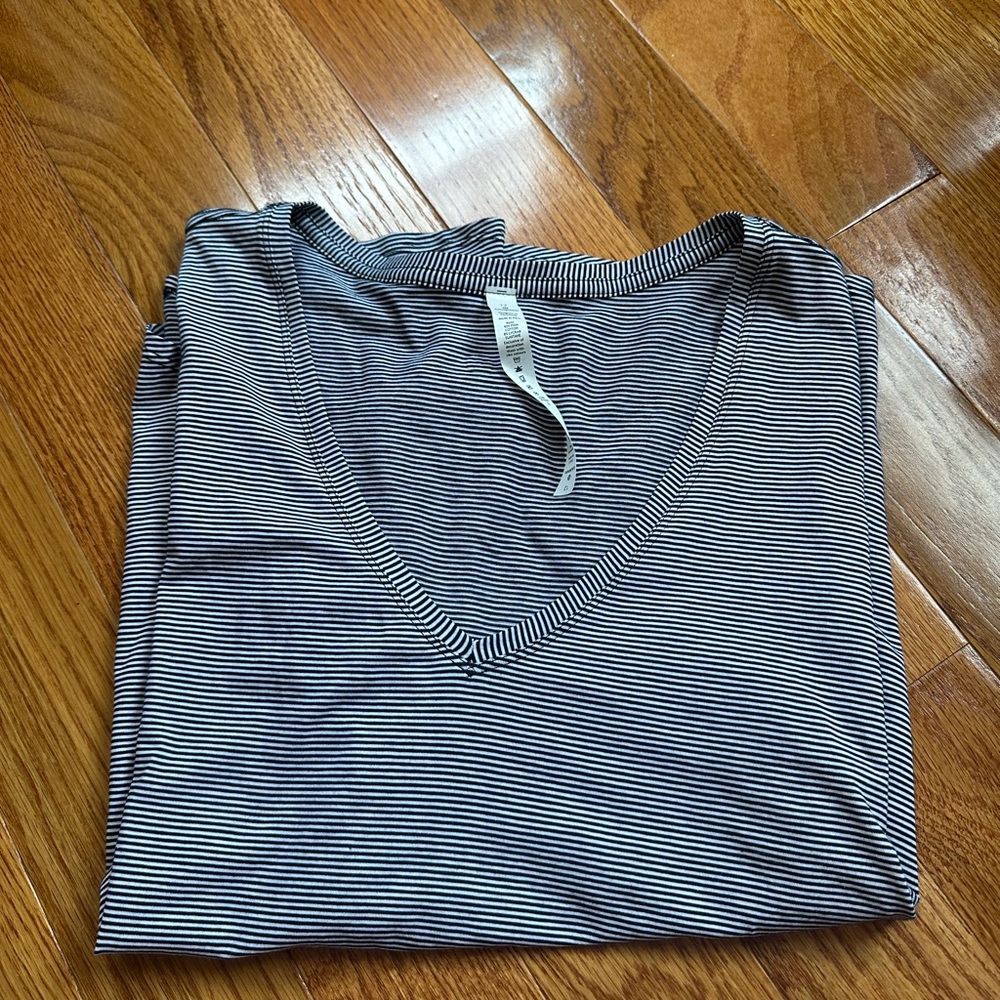 Lululemon Athletica Black and White Striped Love V Top